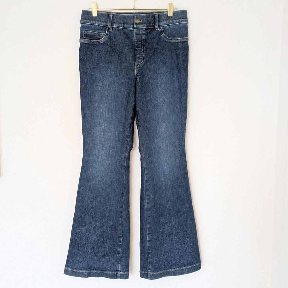 Spanx Shape‎ Original EveryWear Flare Jeans Dark Wash High Rise Pull On Large